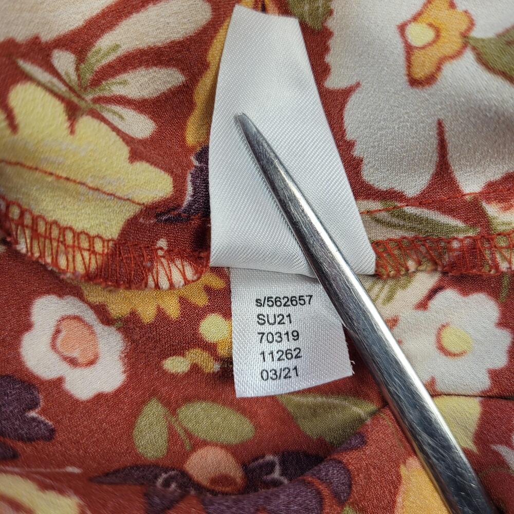 Ann Taylor Factory Skirt Womens Large Orange Floral Midi A-Line Elastic Waist - Picture 5 of 9